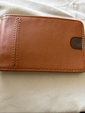Slim Leather  Wallet Case w Money Clip- Cognac Brown